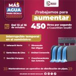 ANUNCIAN CORTE DE AGUA DEL 13 AL 16 DE OCTUBRE EN SEIS COLONIAS DE CUAUTITLÁN IZCALLI POR TRABAJOS PARA AUMENTAR SUMINISTRO